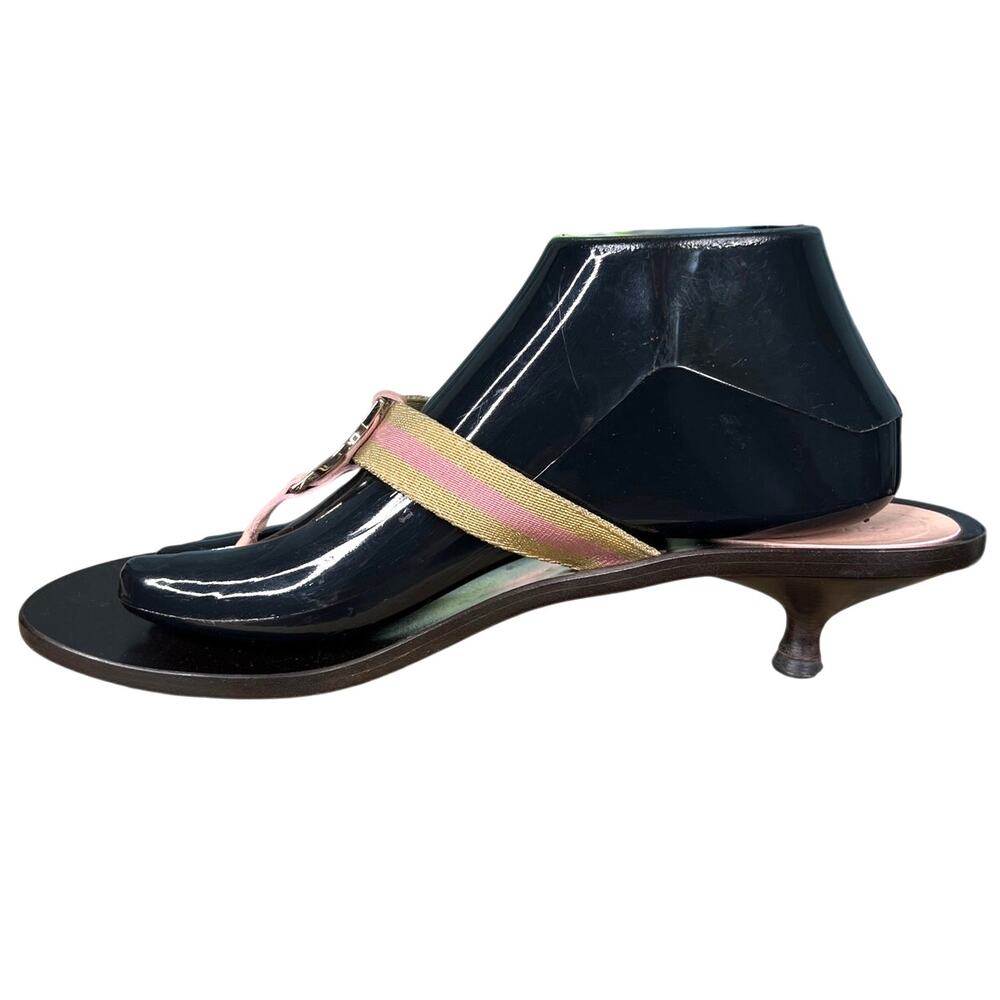 Vintage Gucci Interlocking Pink Canvas Thong Wooden Sandals Size 9.5 - Picture 2 of 12